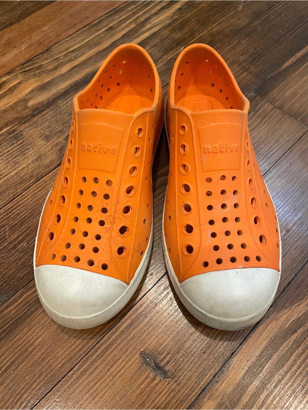Kids’ Native Orange Slip-On Jefferson Style Loafers with White Toe Size C13